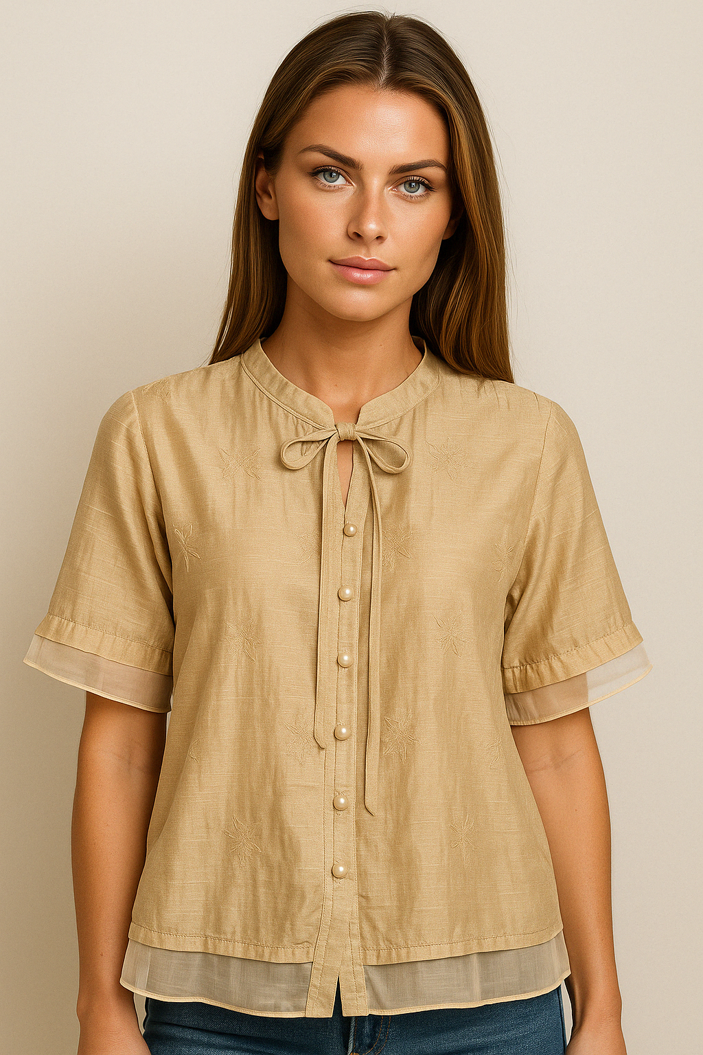Lunara™ | Blus med knappslå och Mao-krage